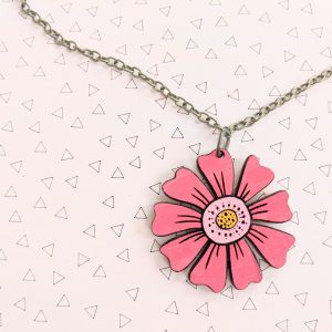 Handpainted Spring Wooden Pendant Necklace - Aphaea